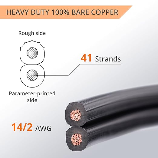 Wirefy 14/2 Low Voltage Landscape Wire 50 ft | Low Voltage Landscape Lighting Wire | Pure Copper | Outdoor Direct Burial | 14-Gauge 2-Conductor 50 Feet | UL Listed
