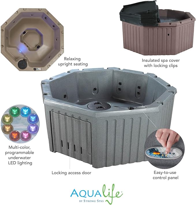 AquaLife Invi 5-Person Hot Tub with 11 Hydro Jets, LED Lighting & Insulated Cover – Non-Lounger Spa for Relaxation & Therapy