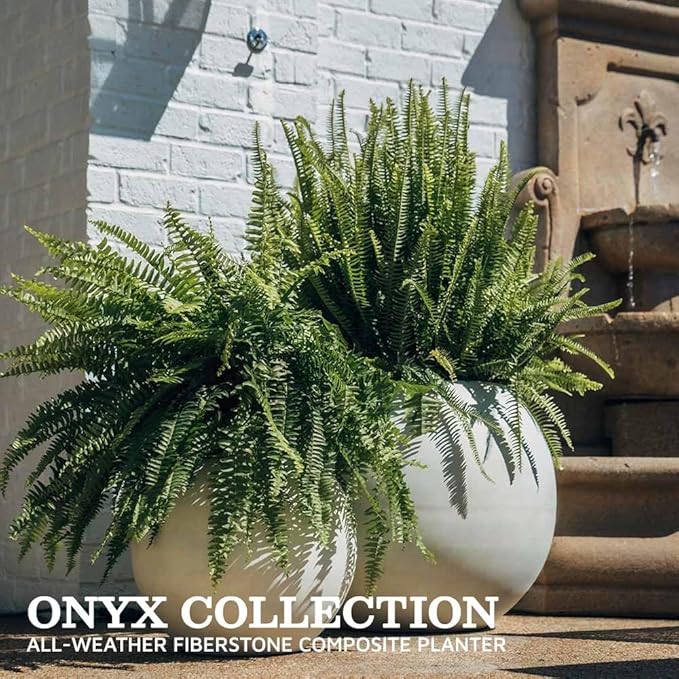 Ash & Ember 24" Round Sphere Satin Ivory Planter, 46 Gallon Lightweight Fiberstone Composite with Weather-Resistant Finish, Modern Planter Pot for Indoor and Outdoor Plants