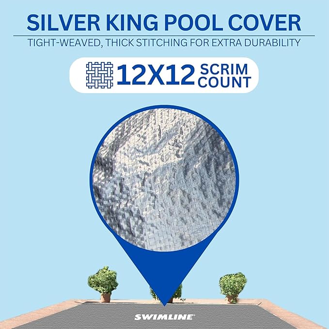 SWIMLINE HYDROTOOLS Silver King Heavy Duty Pool Cover For Above Ground Swimming Pools |21 X 37 FT Cover | Silver / Black | Water Tube Sleeves | UV Protected For 16X32 FT Rectangle Pools | CO142137R