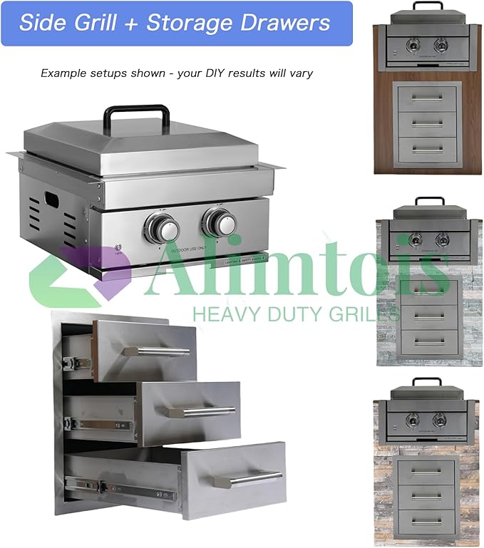 Built in Gas Grill Package: 32" 4-Burner Propane Gas Grill (60,000 BTU) + 26" Powerful Dual Rear Infrared Side Burner + Drop In Storage Drawers + insert Ice Bin + 6 Cooking Conversions