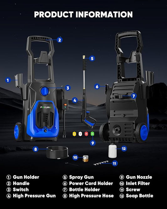 POXURIO Electric Pressure Washer, 4000PSI 2.8 GPM Power Washer with Foam Cannon 35FT Hose Electric High Pressure Washer for Fences, Patios, Decks, Patios and Cars Powerwasher