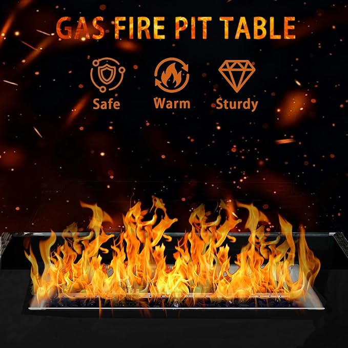 28 Inch Propane Fire Pit Table, 50,000 BTU Square Gas Fire Pit Table with Steel Lid, 2-in-1 Fire Table with Fire Glass for Patio, Garden & Backyard Gatherings, Black