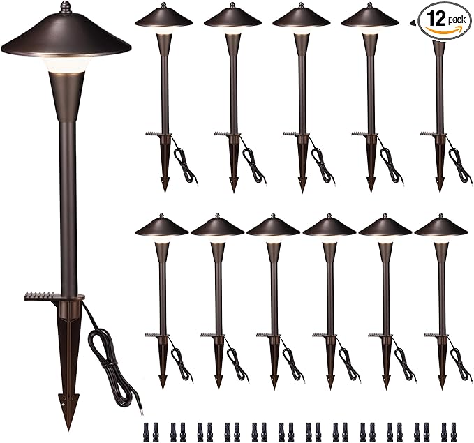 Varmtalys Pathway Landscaping Lighting, Low Voltage 5cct Modes Garden Path Light LED 12V, Outdoor Waterproof Sidewalk Lights, 5W 200LM Oil Rubbed Bronze Aluminum for Outside Walkways Yard (12 Pack)