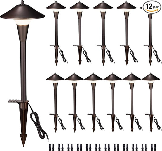 Varmtalys Pathway Landscaping Lighting, Low Voltage 5cct Modes Garden Path Light LED 12V, Outdoor Waterproof Sidewalk Lights, 5W 200LM Oil Rubbed Bronze Aluminum for Outside Walkways Yard (12 Pack)