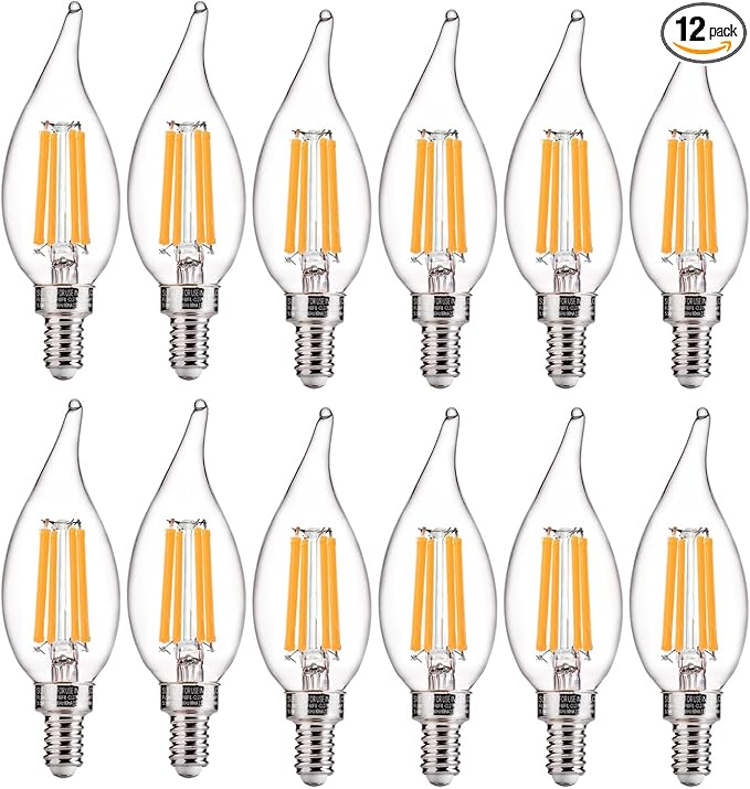 FLSNT Candelabra LED Light Bulbs, CA11 LED E12 Chandelier Light Bulbs 100W Equivalent, 2700K Soft White, 800LM, 5.5W, CRI82+, AC 120V, 12 Pack, Dimmable UL,CA65 Listed.