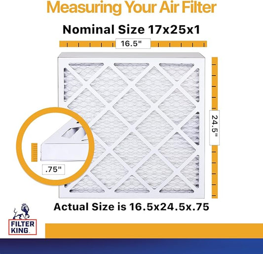 Filter King 17x25x1 Air Filter | 4-PACK | MERV 13 HVAC Pleated A/C Furnace Filters | MADE IN USA | Actual Size: 16.5 x 24.5 x .75"
