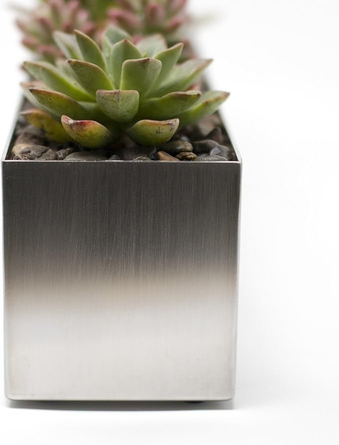 Buhbo Modern Trough Rectangle Planter 32 inch, Brushed Stainless Steel