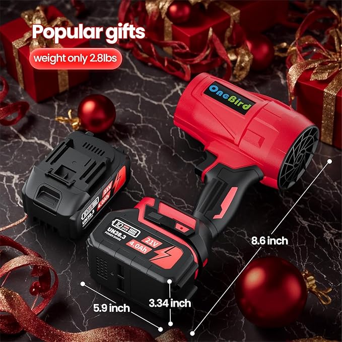 Cordless-Leaf-Blower-Electric Leaf Blower for Lawn Care 560 CFM-Handheld Blower Portable with Battery and Charger with 21V-4.0Ah-2 Batteries, Lightweight Blower for Patio Cleaning dust -red