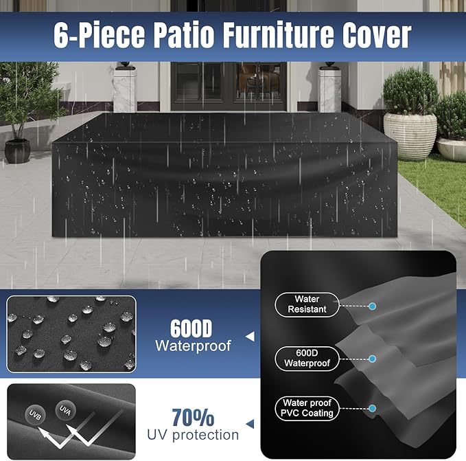 Aoxun 6 Pieces Patio Furniture Set Wicker Rattan Outdoor Sectional Conversation Set with Coffee Table and 4” Thickened Cushions, Blue (Waterproof Cover Included)