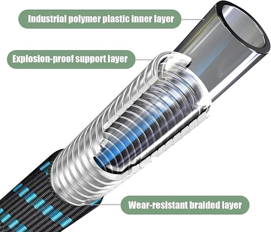 Non-Expanding Garden Hose 150ft,flexible, lightweight hose is resistant to kinks and tangles.With 10-way nozzle, strong 3/4” metal fittings.