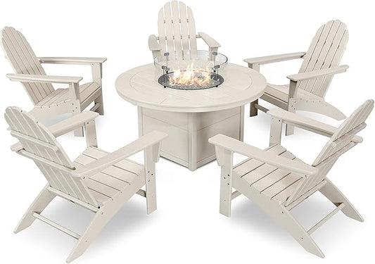 POLYWOOD Vineyard 6-Piece Adirondack Chair Conversation Set with Fire Pit Table