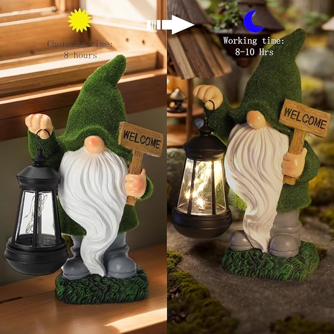 halp·ssfm Garden Gnome Statue Solar Light Outdoor Decorations Figurine Welcome Sign with Lantern Sculpture Garden Decor Lawn Patio Yard Porch Outside Housewarming Gifts for Women Mother's Day Grandma