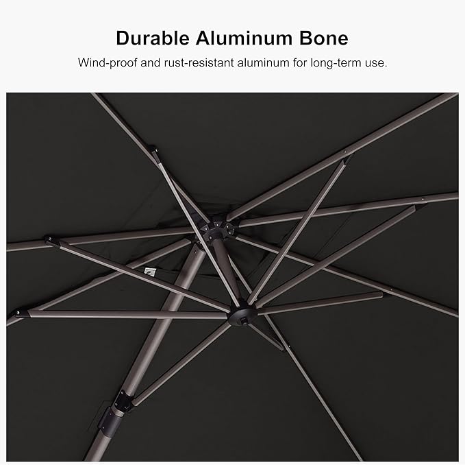 PURPLE LEAF 9' x 11' Patio Umbrella with Base Cantilever Umbrella Rectangular Outdoor Offset Umbrella with Champagne Frame and 360° Rotation for Garden Deck Pool, Grey