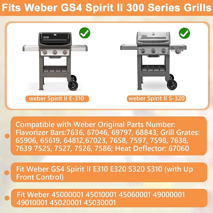 GS4 Spirit 2 Parts for Weber GS4 Spirit II Grill Parts Spirit II E310 E320 S310 Replacement for Weber Grill Accessories 67046 7636 68843 Flavorizer Bars, 67060 Heat Deflector & 65906 7638 Grill Grates