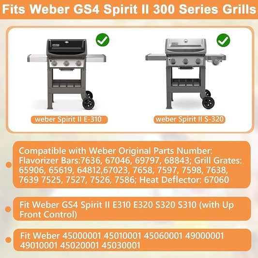 GS4 Spirit 2 Parts for Weber GS4 Spirit II Grill Parts Spirit II E310 E320 S310 Replacement for Weber Grill Accessories 67046 7636 68843 Flavorizer Bars, 67060 Heat Deflector & 65906 7638 Grill Grates