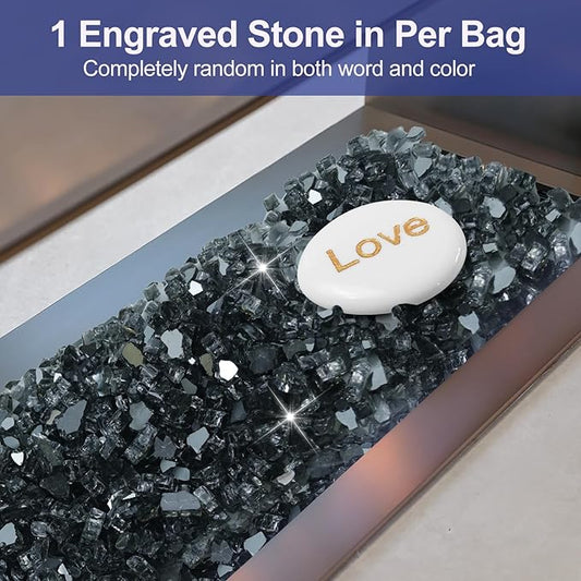 20Ib Fire Glass for Fire Pit - 1/2 inch Reflective Fire Glass Rocks for Propane and Gas Fireplace, Black Firepit Glass with Inspiration Stone - Black