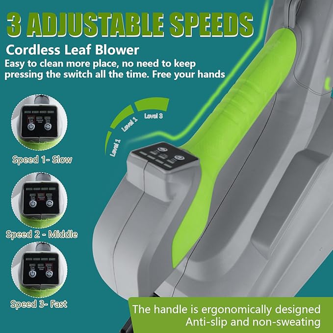 Leaf Blower Cordless with 21V 2 * 3.0Ah Batteries & Charge, 750CFM/280MPH 3-Speed Powerful Electric Leaf Blower, Lightweight and Shoulder Strap for Lawn, Patio, Yard, Blower Leaves, Dust & Snow