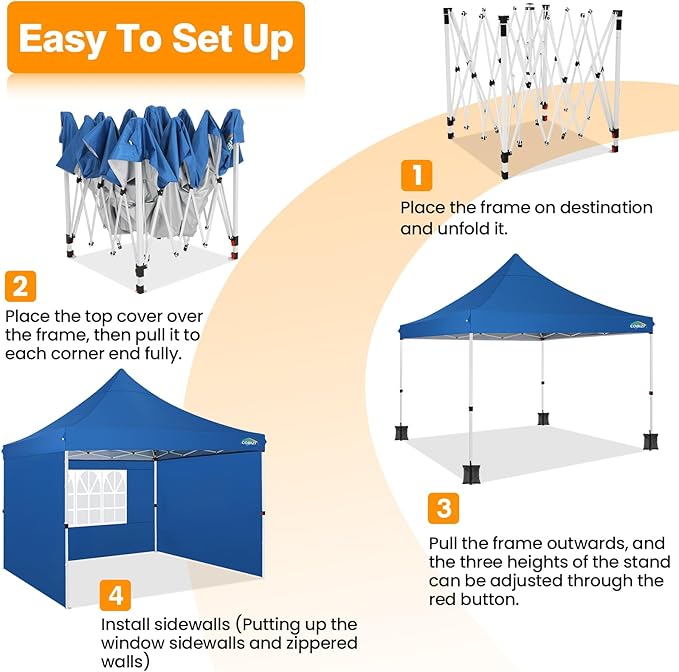 COBIZI 10x10 Pop Up Canopy with 3 Sidewalls, Canopy Tent 10x10 for Parties, Backyard, Commercial, Waterproof and Portable Instant Shelter UV50+ Ez Outdoor Canopy Gazebo with 4 Sandbags(Light Blue)
