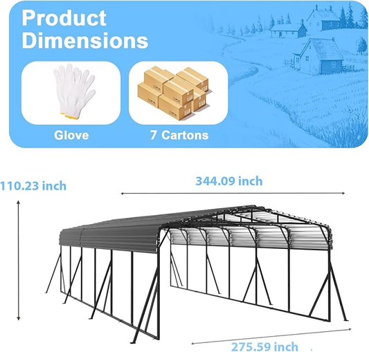 20x30FT Heavy Duty Metal Carport - Reinforced Galvanized Carport Canopy for All-Weather Shelter, Enhanced Wind Resistance for Boats, Cars, Trucks and Tractors