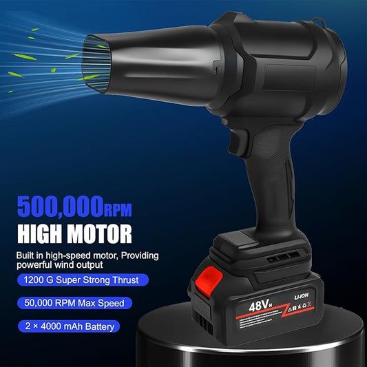 Cordless Leaf Blower, 500000RPM/min Turbo Jet Blower with 2 * 4000mAh Battery, 1200G Thrust 2.8LB Lightweight Handheld Blower for Lawn Care, Home, Car, Garage Cleaning
