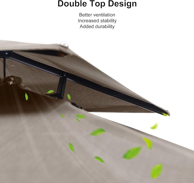 PURPLE LEAF 9' X 12' Double Top Cantilever Patio Umbrella Deluxe Large Outdoor Umbrella Rectangle Offset Umbrella with Fade Resistance for Garden Deck Pool Patio, Ash Mocha