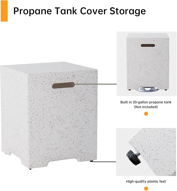 HOMPUS Outdoor Round Propane Fire Pit Table, 41''x12'' Fire Table w Wind Guard & 20lb Tank Cover Table, 50000 BTU Fire Pit w Free Waterproof Cover & Fire Stone for Patio, Garden, Colorful Terrazzo