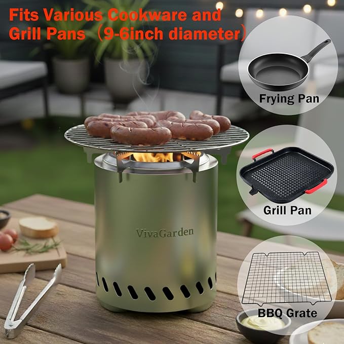 9.5 x 8.6 inch Tabletop Fire Pit, Smokeless Firepit Outdoor, Mini Fire Pit for with Carry Bag (Green, 9.7 x 7.1 inch with Pot Stand)