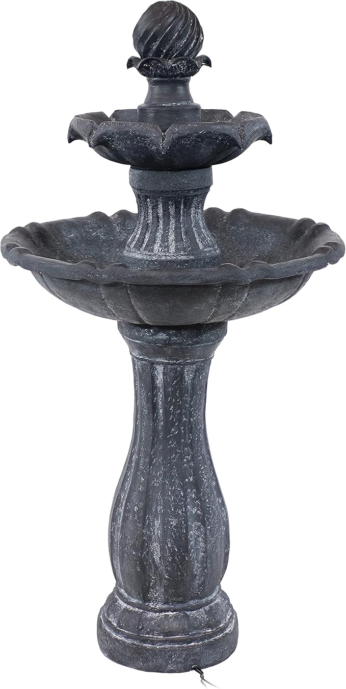 Sunnydaze 45-Inch 2-Tier Arcade Outdoor Solar Water Fountain - Outdoor Water Feature with LED Light for Garden, Patio, Yard or Balcony - Black