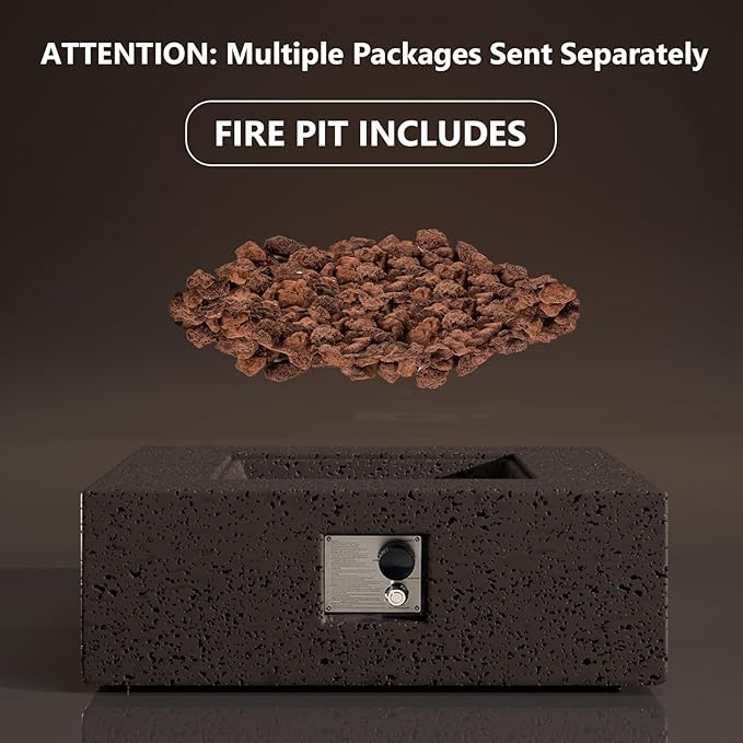 SUNBURY Outdoor Fire Pit, 35 in Square Propane Gas Patio Fire Table, 50000 BTU Firepit Table with Lava Rocks, Propane Tank Cover, Waterproof Cover (Dark Brown)