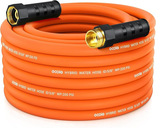 Garden Hose 50 ft x 5/8", NON-EXPANDING Flexible Water Hose, Kink Resistant Lightweight Hybrid Hose, Leakproof Yard Hose with Male to Female Fittings