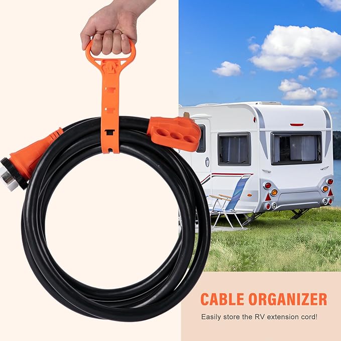 WELLUCK 50 Amp 25FT RV Power Extension Cord with Cord Organizer, Heavy Duty NEMA 14-50P to SS 2-50R RV Twist Locking Adapter Plug for RV Camper and Generator to House,RV Gauge, ETL Listed