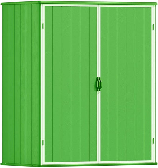 Patiowell Outdoor Storage Shed 5x3 FT, Resin Garden Organizer Cabinet with Lockable Doors & Strong Roof for Patio Furniture, Pool Accessories, Lawn Tools, Green