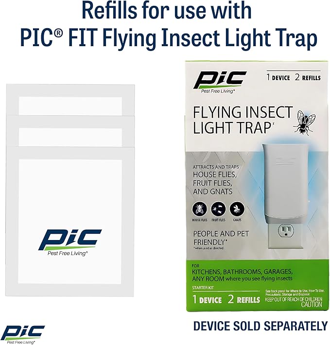 PIC Flying Insect Light Trap Refill, Attracts & Trap House Flies, Fruit Flies, and Gnats - (3 Refill Cartridges)