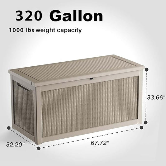 ROJIK Outdoor Storage Housing Deck Box,Waterproof Patio Furniture, Garden Tools, Cushions, Pool Accessories Storage Bench with Lockable Lid and Side Handles (Grey,320 Gallon)