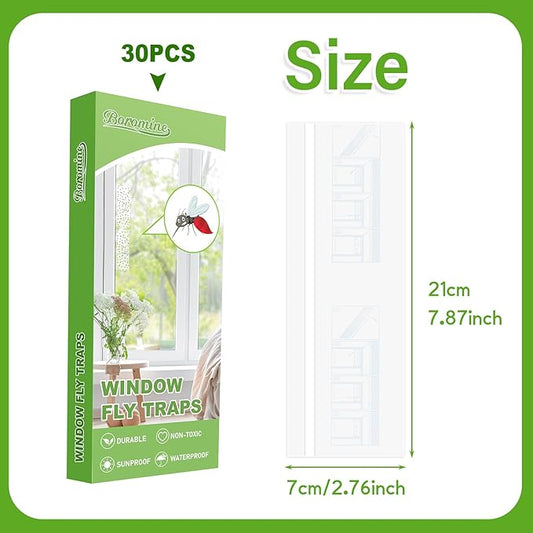 30 Pack Window Fly Traps, Window Sticky Traps, Sticky Non-Toxic Clear Fly Paper Indoor for Home