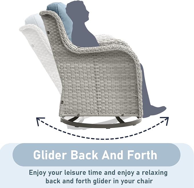 Wicker Patio Furniture-7 Pieces Rattan Patio Furniture Set Outdoor Patio Couch with Swivel Patio Chairs Ottomans and Coffee Table for Deck Poolside Backyard-Light Grey/Light Blue