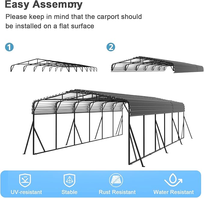 20x30FT Heavy Duty Metal Carport - Reinforced Galvanized Carport Canopy for All-Weather Shelter, Enhanced Wind Resistance for Boats, Cars, Trucks and Tractors