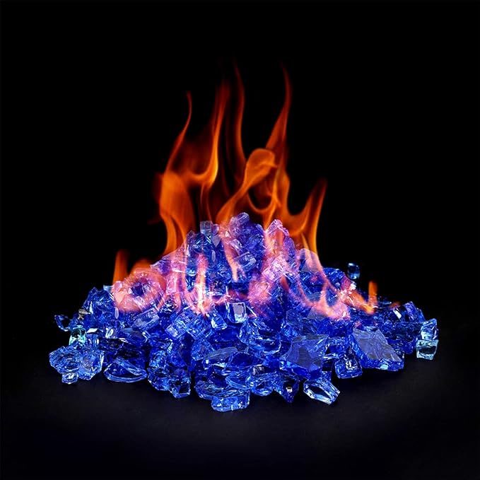 Onlyfire 10 lbs Fire Glass for Propane Fire Pit, 1/4-Inch High Luster Fireplace Glass Rocks for Fire Pit Table, Cobalt Blue