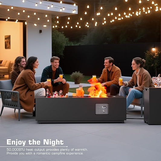 48 inch Propane Fire Pit Table with Ice Bucket, 2 in 1 Rectangular Outdoor Fire Pit with 20lb Tank Cover, Outside Patio Deck and Garden, Gas Fireplace Table with Lid and Stone