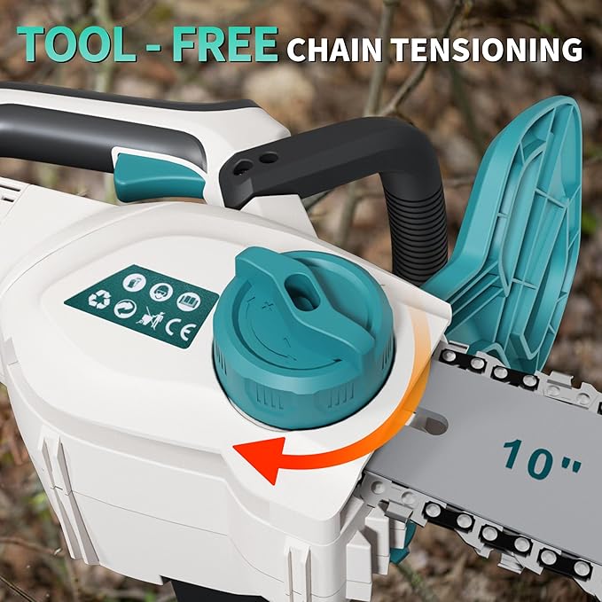 Wugeku 12" & 10" Electric Chainsaw Cordless, 20V Brushless Battery Chainsaws with 2 x 4.0AH Batteries - 4 x Chains, Auto Oiler, Tool-Free Chain Tension, Safety Lock