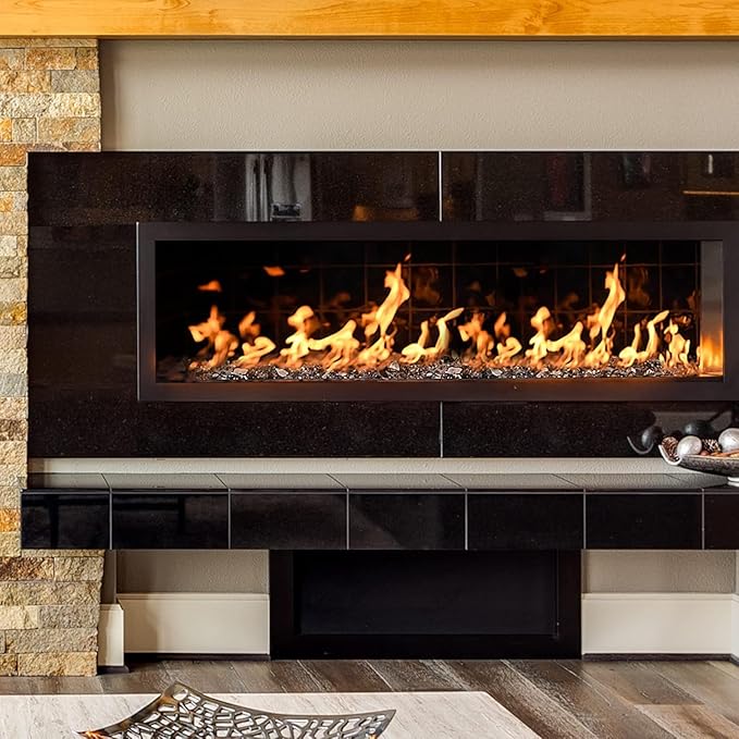 20 lbs Black Fire Glass for Propane Fire Pit, 1/2 Inch Fire Pit Glass Rocks for Gas Fireplace, Reflective Glass Rocks for Fire Pit Table