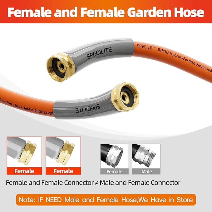 SPECILITE Garden Water Hose 15 ft x 5/8 in with Female to Female Connector, Small Leader Hose for Hose Reel, Heavy Duty, Flexible & Lightweight, Water Pipe, Outdoor Water Hose Extension Adapter