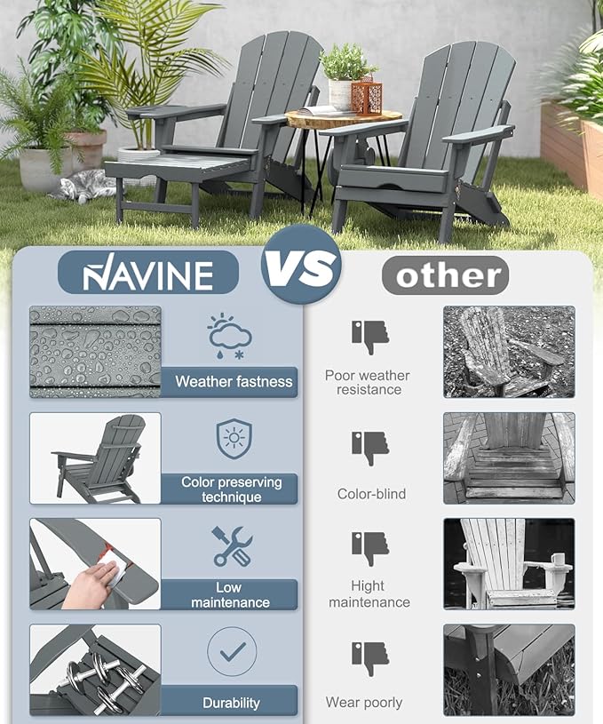 Adjustable Adirondack Chair with Retractable Ottoman Set of 2, HDPE Folding Adirondack Chair with Cup Holder, All Weather Fire Pit Chair for Outdoor.