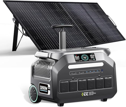 IEE 3200W Solar Generator with 1x400W Solar Panel,2048WH Lifepo4 Battery Power Station,1800W 1.2H Fast Charge,14 Output Ports 5-8MS EPS,Below 30DB Noise,for Home Backup,RV.