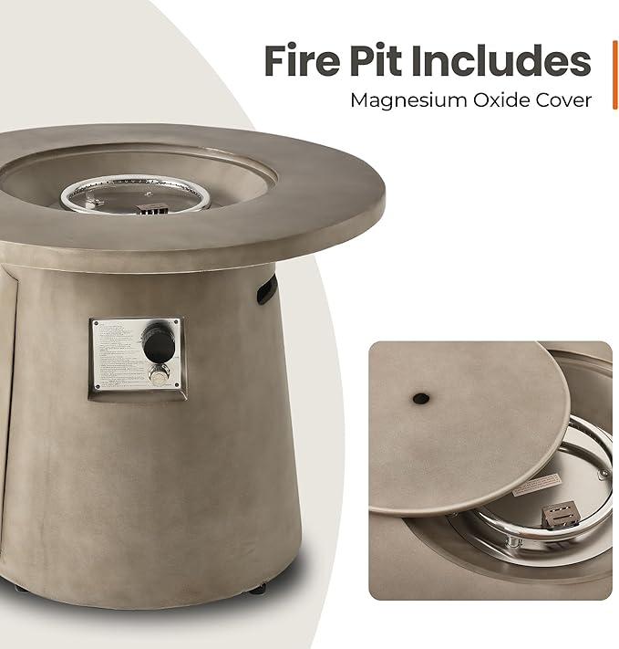 HOMPUS Outdoor Fire Pit Gray Propane Fire Table, 31 inch Round Propane Fire Pit, 40,000 BTU Gas Smokeless Fire Pit Table, Patio Concrete Firepit with Rain Cover for Garden, Deck, Backyard