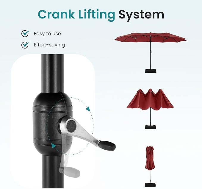SMUG 15FT Large Patio Umbrella with Base Included, Rectangle Table Umbrella Outdoor Patio, Outside Umbrellas for Deck, Market, Backyard, Wine Red