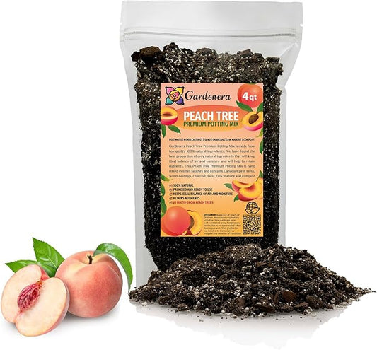 Gardenera Premium Peach Potting Soil Mix - Optimal Nutrient-Rich Blend for Thriving and Juicy Peaches - 4 Quart