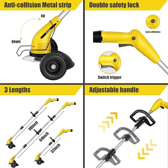 Aokia Weed Wacker Cordless for Lawn: Grass Mower with Roller - 2.0Ah Battery Powered for Hedge Clearance Yard Cutting Tree - String Trimmers for Garden Cutter Handyman Landscaper