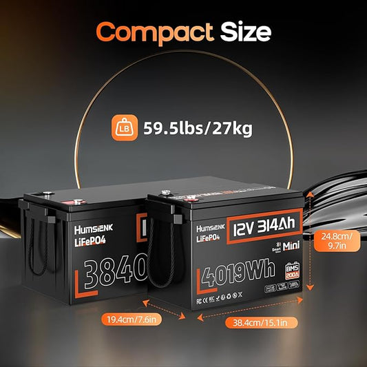 48V 314Ah (4 Pack 12V 314Ah) LiFePO4 Lithium Battery Max. 4019Wh Energy, 15000+ Deep Cycles,200A BMS with Bluetooth, Lithium Iron Phosphate Rechargeable Battery Great for RV, Marine and Off Grid